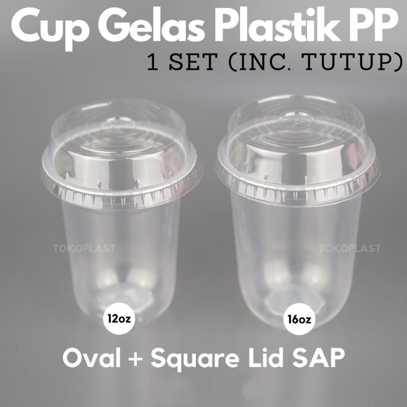 GELAS CUP PLASTIK U-SHAPE OVAL BOBA STARINDO 14 16 OZ OVAL TEBAL(10pcs) 8GR BISA DISEAL
