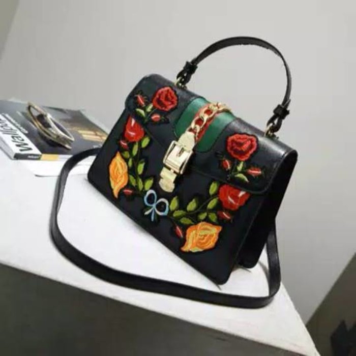 PROMO Tas Fashion Gucci Sylvie Floral Embroidery Shoulder Bag Import Murah Terlaris