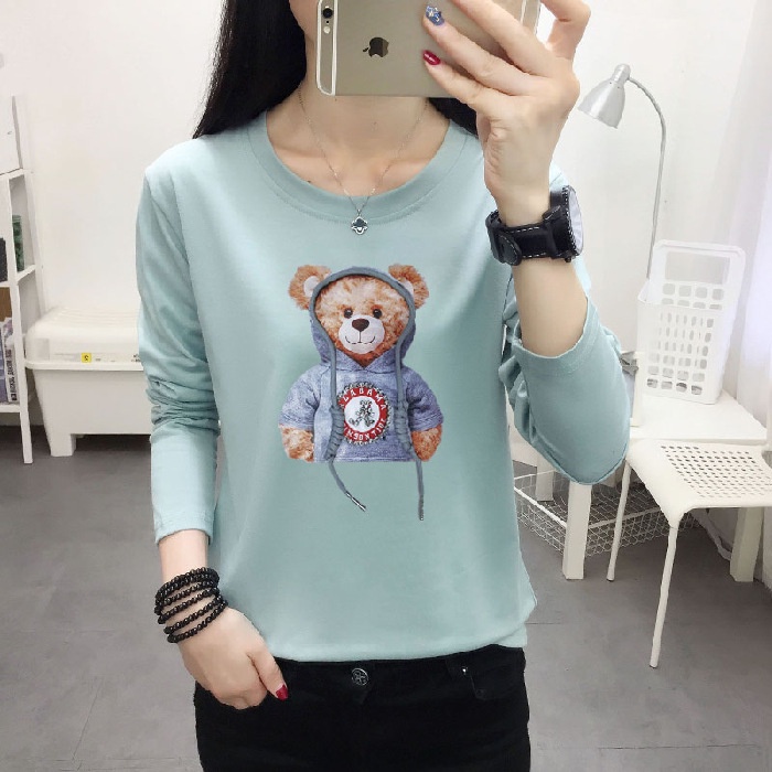 [littlecrab] Kaos Lengan Panjang Kekinian Teddy Bear Lucu Kaos Oversize T-shirt Beruang Lucu Unik Unisex Berkualitas Korean Style