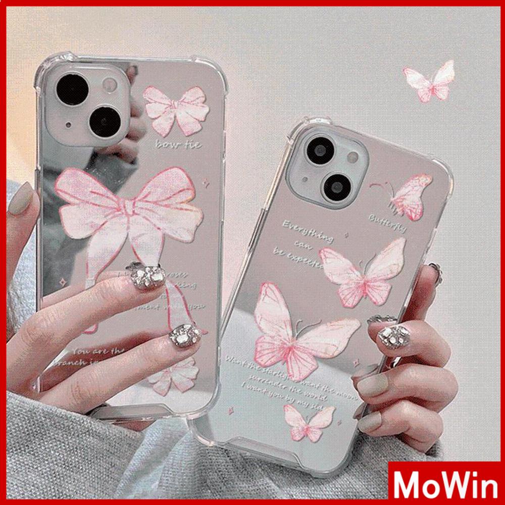 iPhone Case Luxury Acrylic Mirror Airbag Shockproof Protection Camera Romantic Pink Bow Compatible For iPhone 11 Pro Max 13 Pro Max 12 Pro Max 7Plus xr XS Max