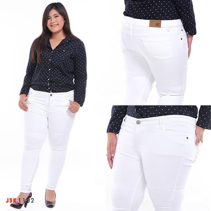 Wajib Punya Celana Jeans Wanita Soft Jeans Big Size Skinny Jeans - Putih- 36