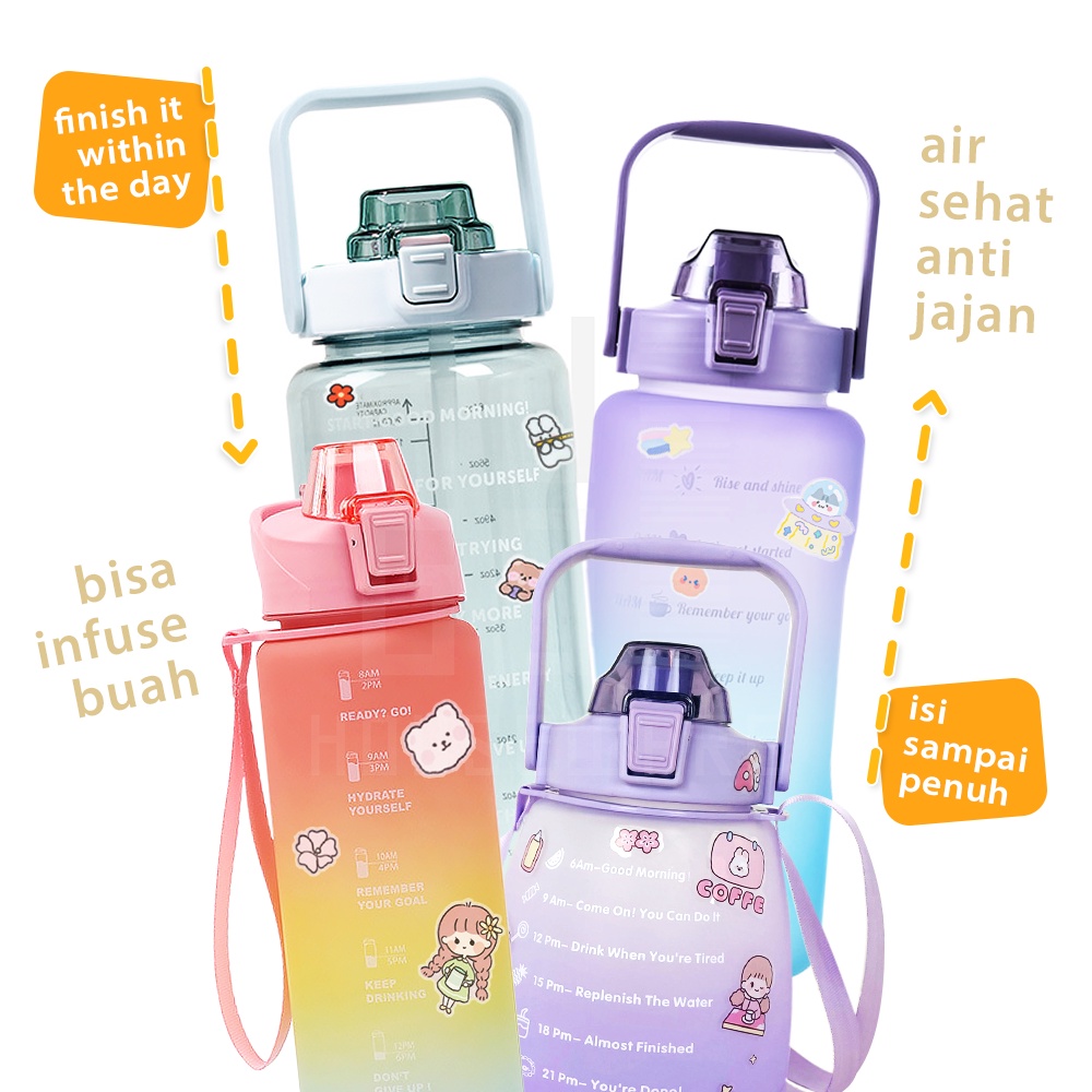 HUGO Botol Minum Motivasi Viral Botol Tempat Air Minum Premium Quality 1000ml/ 1200ml/ 1500ml/ 1800ml/ 2000ml Free Stiker