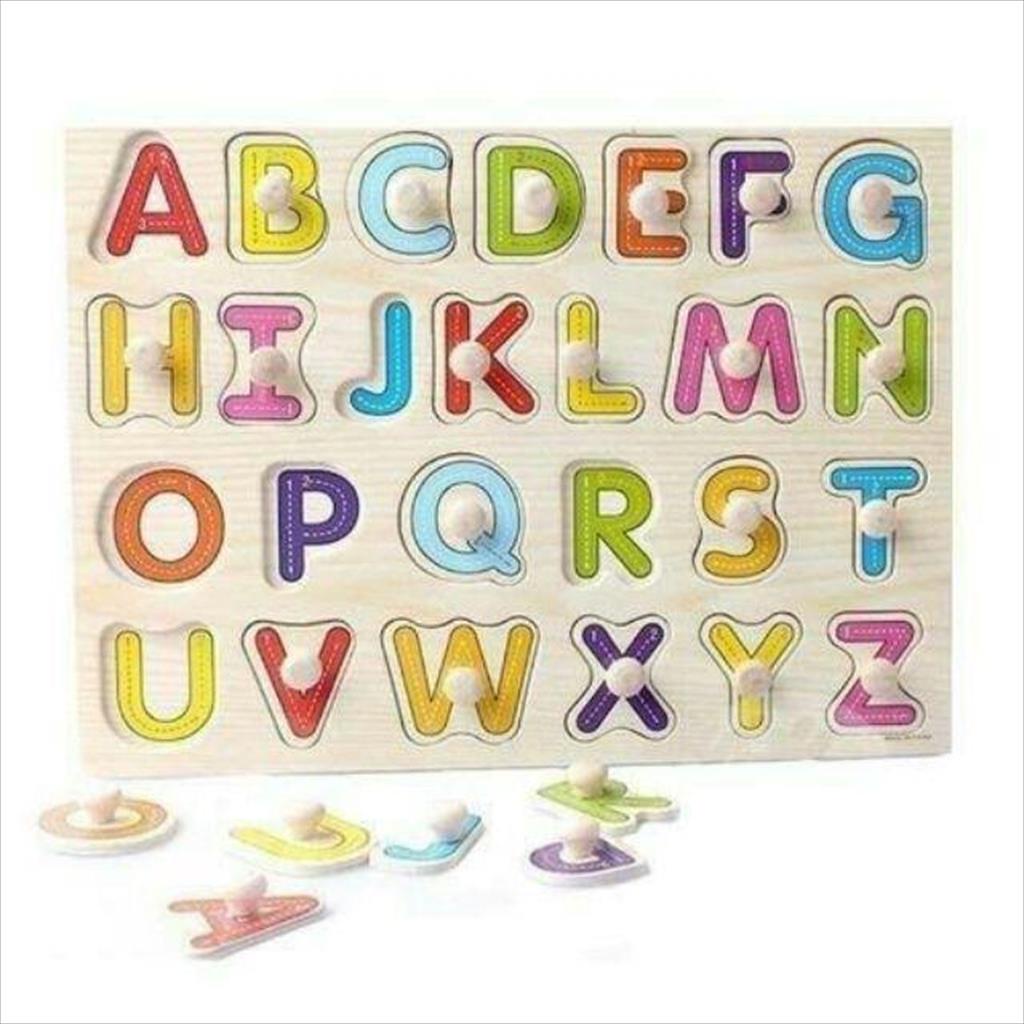 MJS 910 - Puzzle Kayu Knob Wooden Puzzle Angka Alfabet Hewan Buah Transportasi Jam Mainan Edukasi Anak Batita Balita Toddler