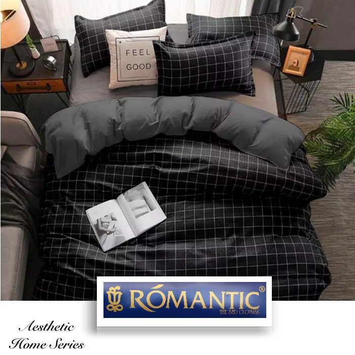 AESTHETIC KOREA series Bedcover sprei by ROMANTIC motif kotak hitam katun jepang minimalis decor