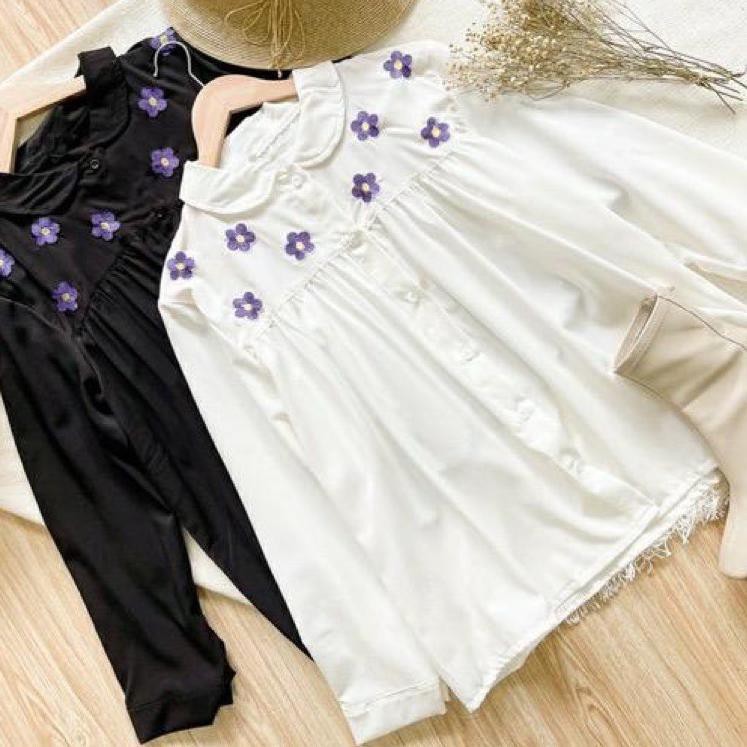 1KG MUAT 5PCS | ARULA EMBROIDERY FLOWER DAISY BASIC TOP SHIRT HITS OOTD SELEBGRAM TERKINI