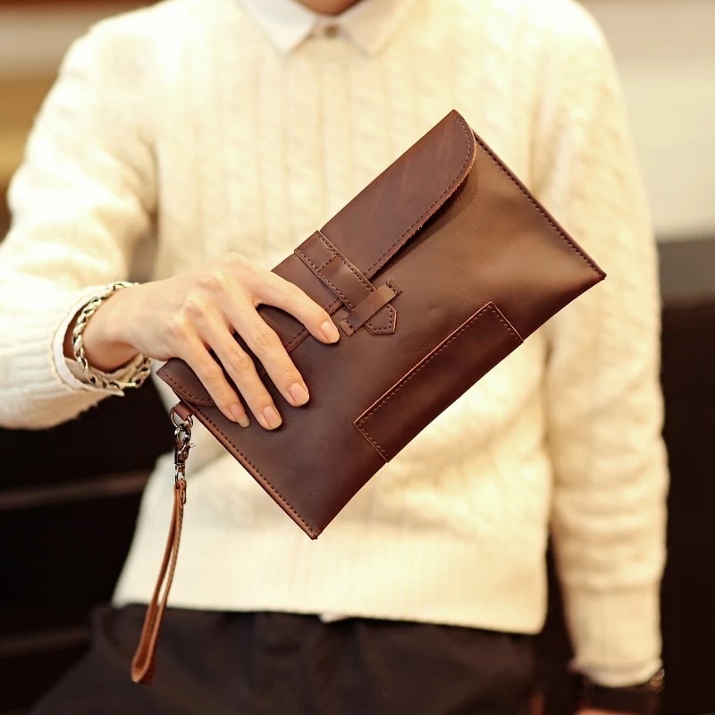 Tas clutch Berpanel Kopling Pria Gaya Retro Tas Tangan Pria Kualitas Tinggi KULIT ASLI Dompet Tangan