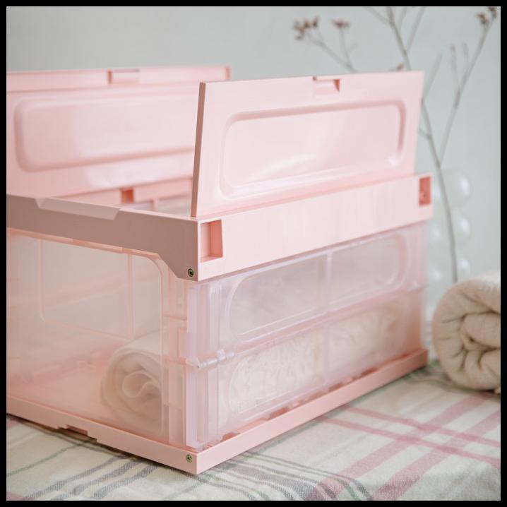 Box Lipat Storage Transparan Folding Foldable Container Premium - Pink