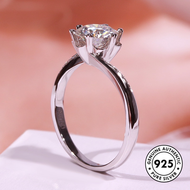 Cincin Silver S925 Hias Berlian Gaya Klasik Untuk Wanita