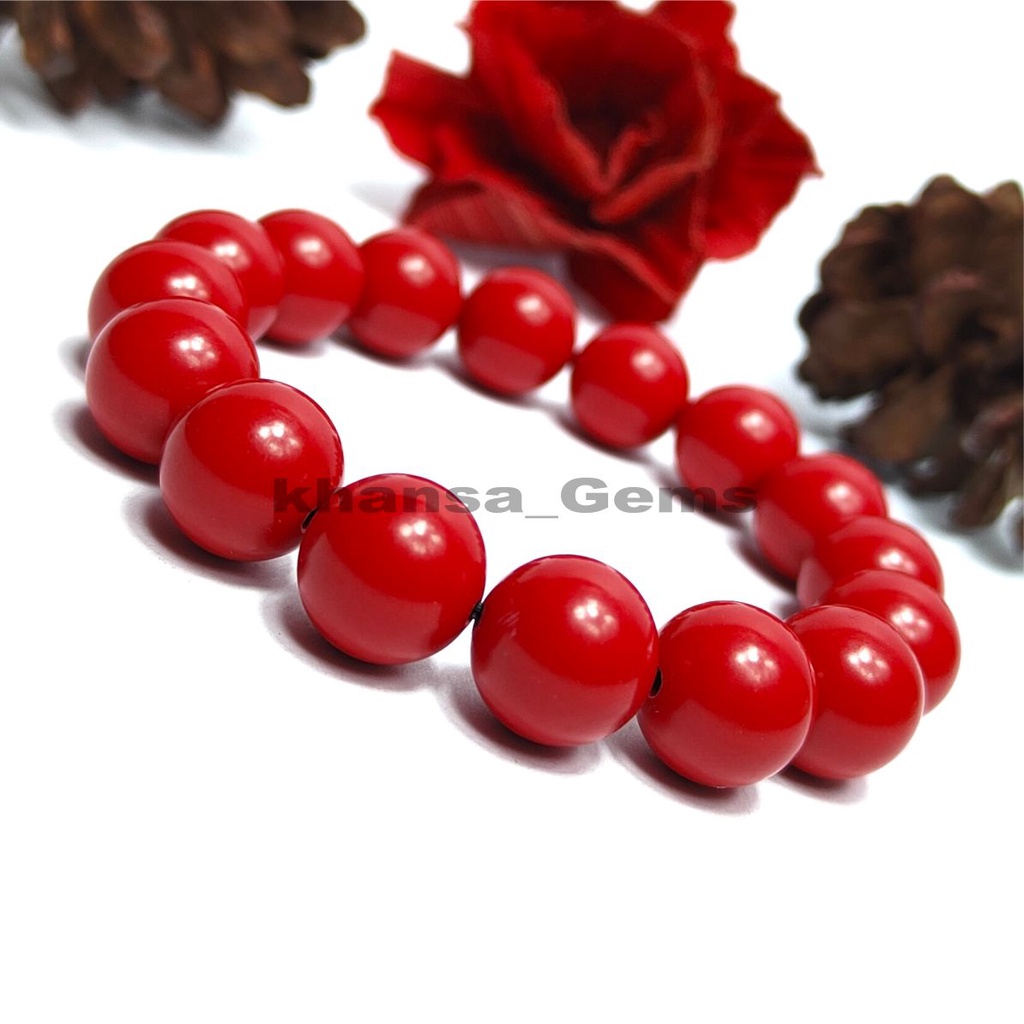 Gelang Batu Red Marjan Jumbo Dim 12mm Elastis