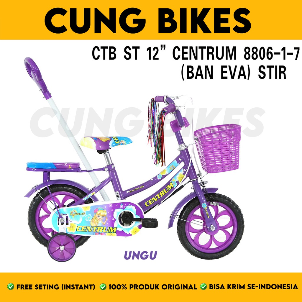 Sepeda Anak Perempuan mini ukuran 12 Inch Centrum CT 8806 stir dorongan