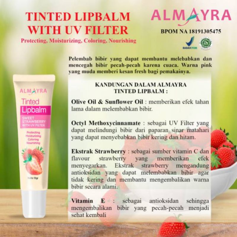 almayra lip balm tinted melembabkan whit uv filter