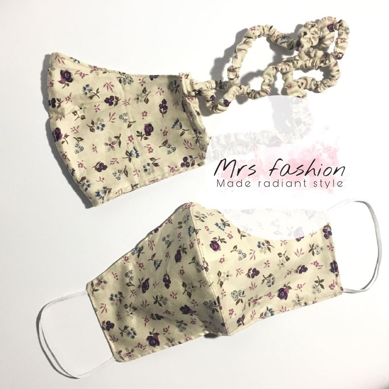 masker kain dua lapis duckbill motif bunga ungu tua