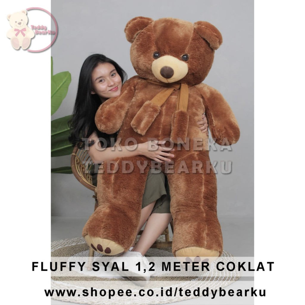 Boneka Teddy Bear FLUFFY SYAL SUPER SUPER JUMBO 1.2 METER WARNA COKLAT