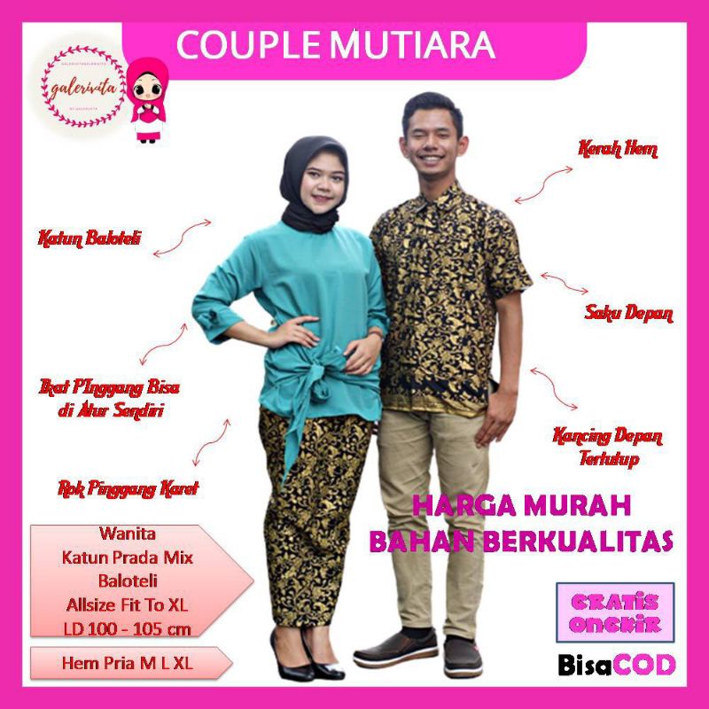 Couple Batik Mutiara/Couple Batik Sarimbit/Couple Kebaya Kondangan/Couple Set Batik TerbaruA154
