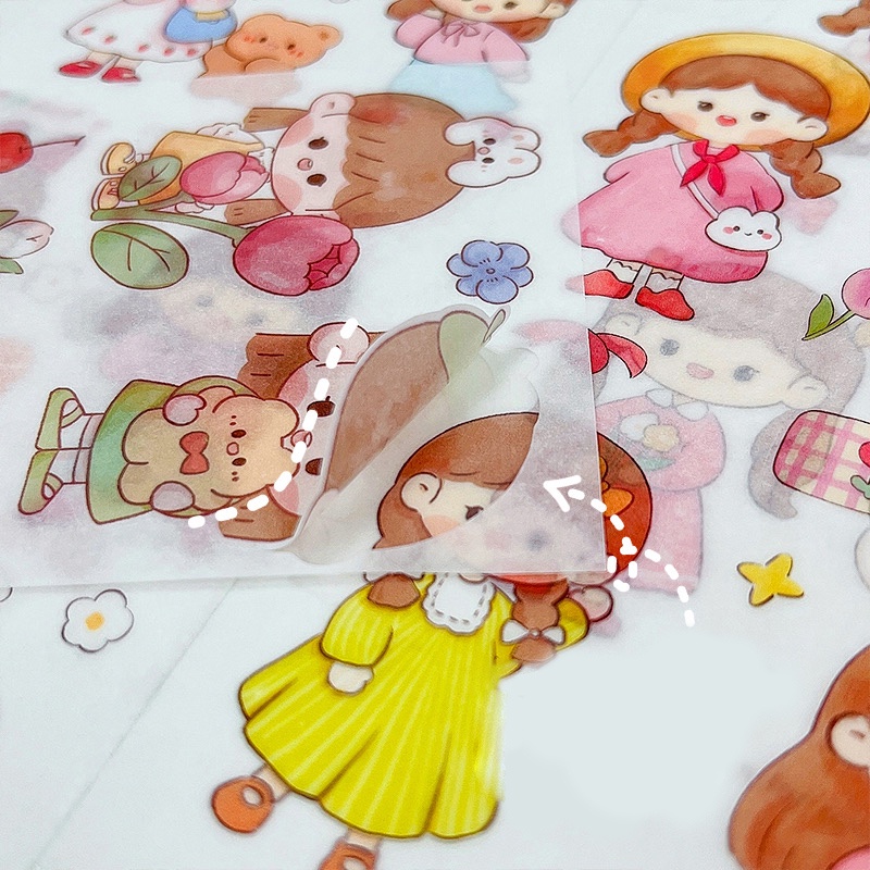 14 Lembar Stiker Motif Kartun Perempuan Lucu Untuk Dekorasi Diary DIY