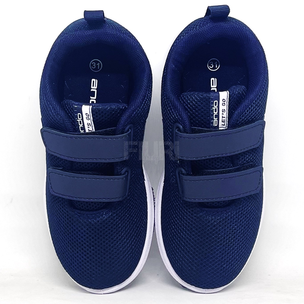 FIURI - ANDO ORIGINAL -  BOAZ PEREKAT 31-34 NAVY - SEPATU SNEAKERS KANVAS SOL KARET ANAK KECIL LAKI-LAKI - SEPATU KETS LUCU FASHION TRENDY - SEPATU SEKOLAH PAUD TK SD KRETEKAN PEREKAT CEWEK COWOK MURAH PROMO DISKON BONUS KAOS KAKI