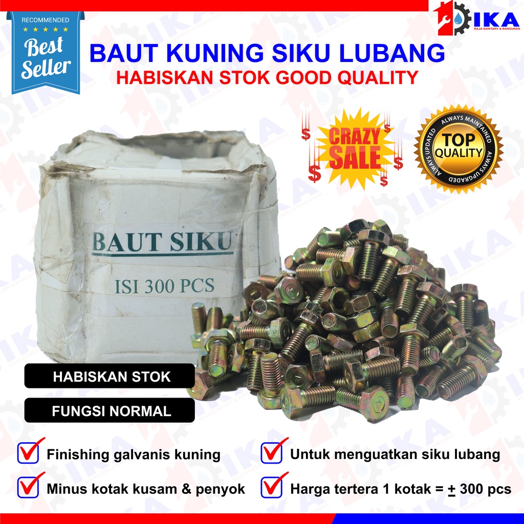 CRAZY SALE | BAUT SIKU LUBANG + MUR - 12 X 20 (2 CM) - KUNING Isi 300pcs