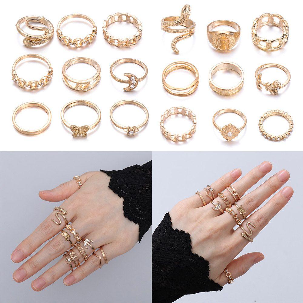 Lily 10 Pcs Cincin Pesta Kesederhanaan Cinta Hati Kupu-Kupu Bulan Ular Terbuka Ring