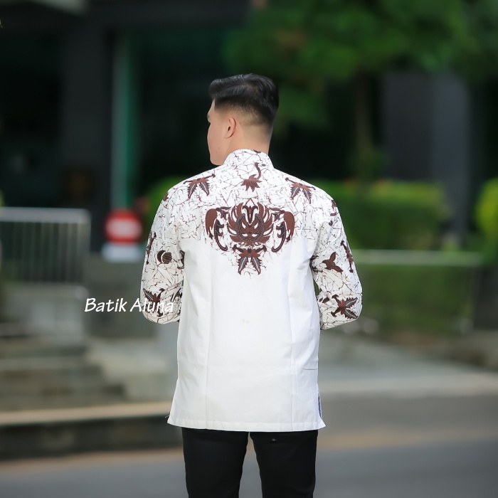 Baju Koko Pria Lengan Panjang Premium Baju Muslim Kombinasi Batik Pria Dewasa Lengan Panjang Kemeja Koko Pria Lengan Panjang Modern Warna Putih Dan Hitam FASHION MUSLIM BATIK ALUNA