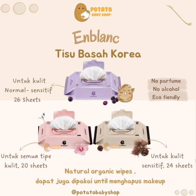 Enblanc Korea Wipes Pink Violet Beige Tisu Basah