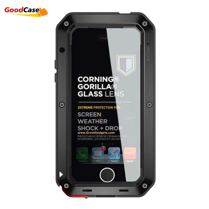 GoodCase - Hard Case iPh 5 | 6 | 6+ | 7/8 | 7+/ 8+ | X/XS | 9/XR | 9+/XS Max Lunatik Taktik Case Gorilla Glass Full Black