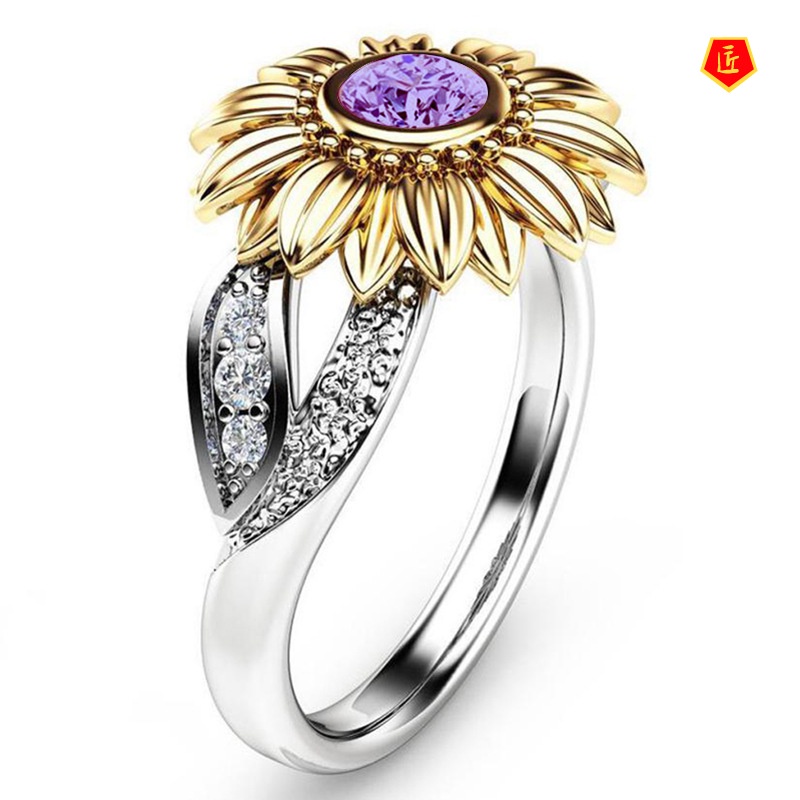 [Ready Stock]New Sunflower Ring 18K Gold Color Separation Elegant Simple All-Match