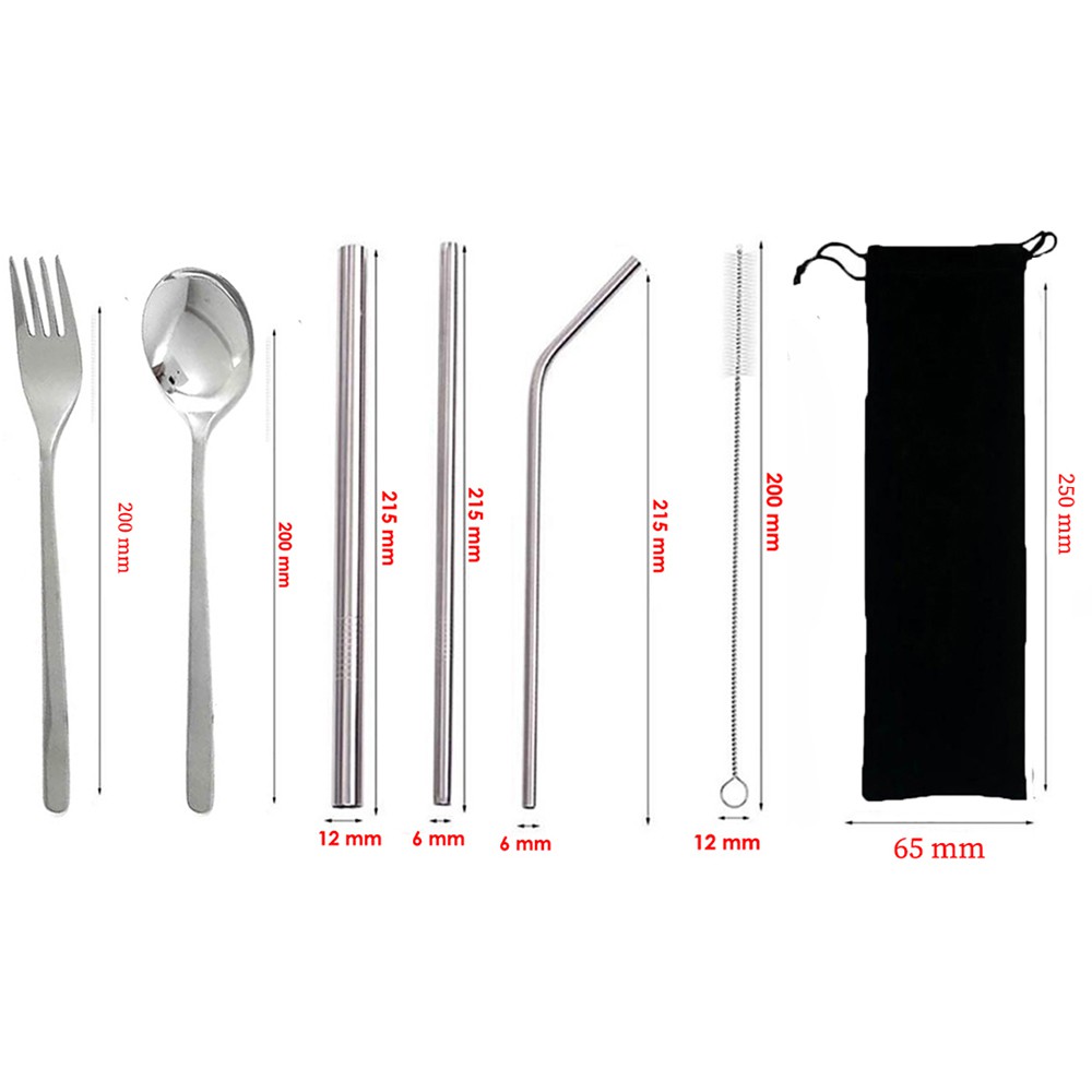 Cutlery Set Stainless 7 in 1 Sujeo Travel Cutlery Gratis Pouch