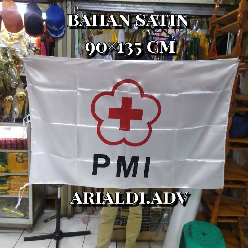 

bendera PMI "palang merah Indonesia" bahan satin berkualitas ukuran 90×135 cm