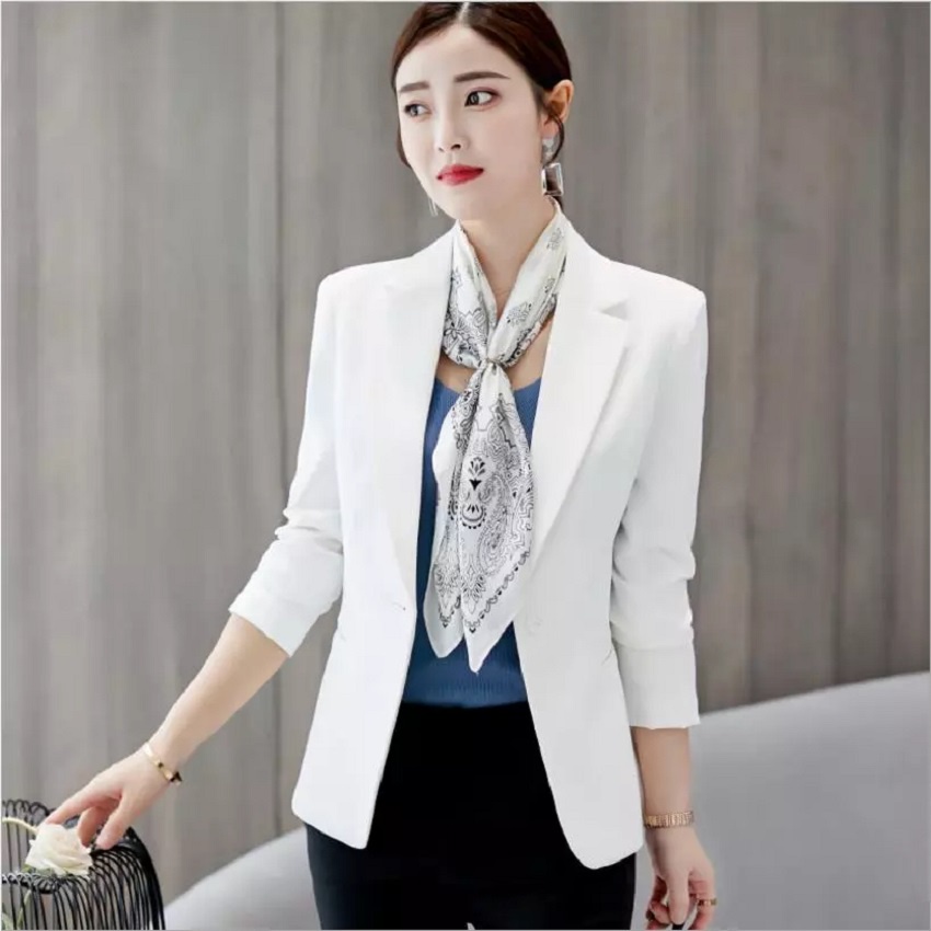 BLAZER KOREA WANITA SANTAI WARNA PUTIH - BLAZER KERJA WANITA WARNA PUTIH FORMAL SLIMFIT NIKAYU