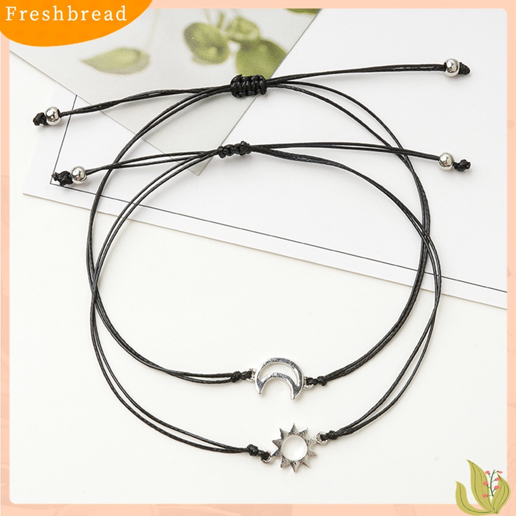 Fresh| 2pcs Gelang Tangan Pasangan / Pria / Wanita Desain Bulan / Matahari Adjustable Untuk Hadiah