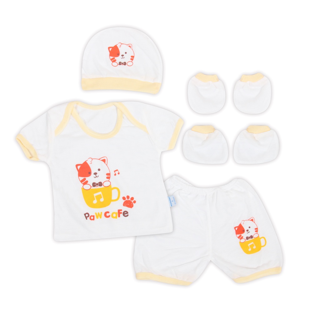 Nishikawa Baju Set Bayi / Baby Set Putih / Sablon Paw Cafe Ns 2211