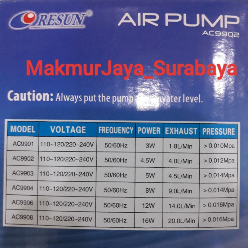 Resun AC-9902 Pompa Udara Aerator Aquarium Air Pump