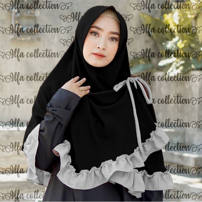 Khimar Kikis Jilbab Rempel Tali Kombinasi Non PET Diamond Polos