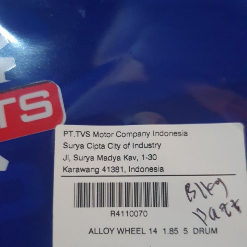 Velg bintang Dazz Belakang (185-14) TVS ori BARU