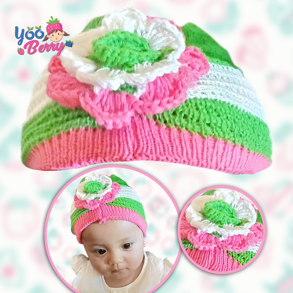 Berry Mart Turban Rajut Bayi Anak Topi Fashion Bayi Lucu Bunga Berry Mart