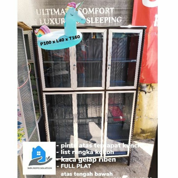 Lemari Rak Piring Kaca Premium 2Pintu 3Pintu Alumunium FullBox