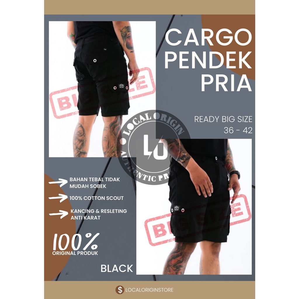 CELANA PENDEK CARGO PRIA BIG SIZE 36-42 ATAS LUTUT - SHORT CARGO PANTS - PDL pendek Bahan Premium Kualitas Distro