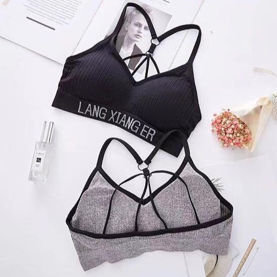 Bra Sport Push Up Langxianger Tanpa Kawat / Bra Seamless Tanpa Kawat Motif Tulisan Langxianger