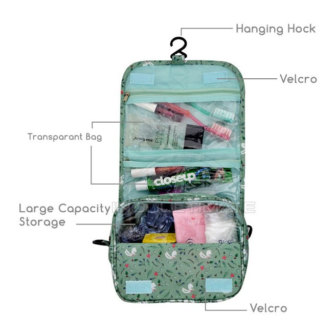 tas Travel Organizer Pouch+ tali panjang tas kosmetik Peralatan Mandi Organizer Gantung Toilet 52-01