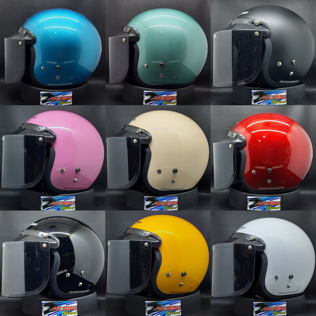 Helm CARGLOSS CFM original + visor kaca datar INJAK HITAM smoke retro bogo ongkir 1kg ori