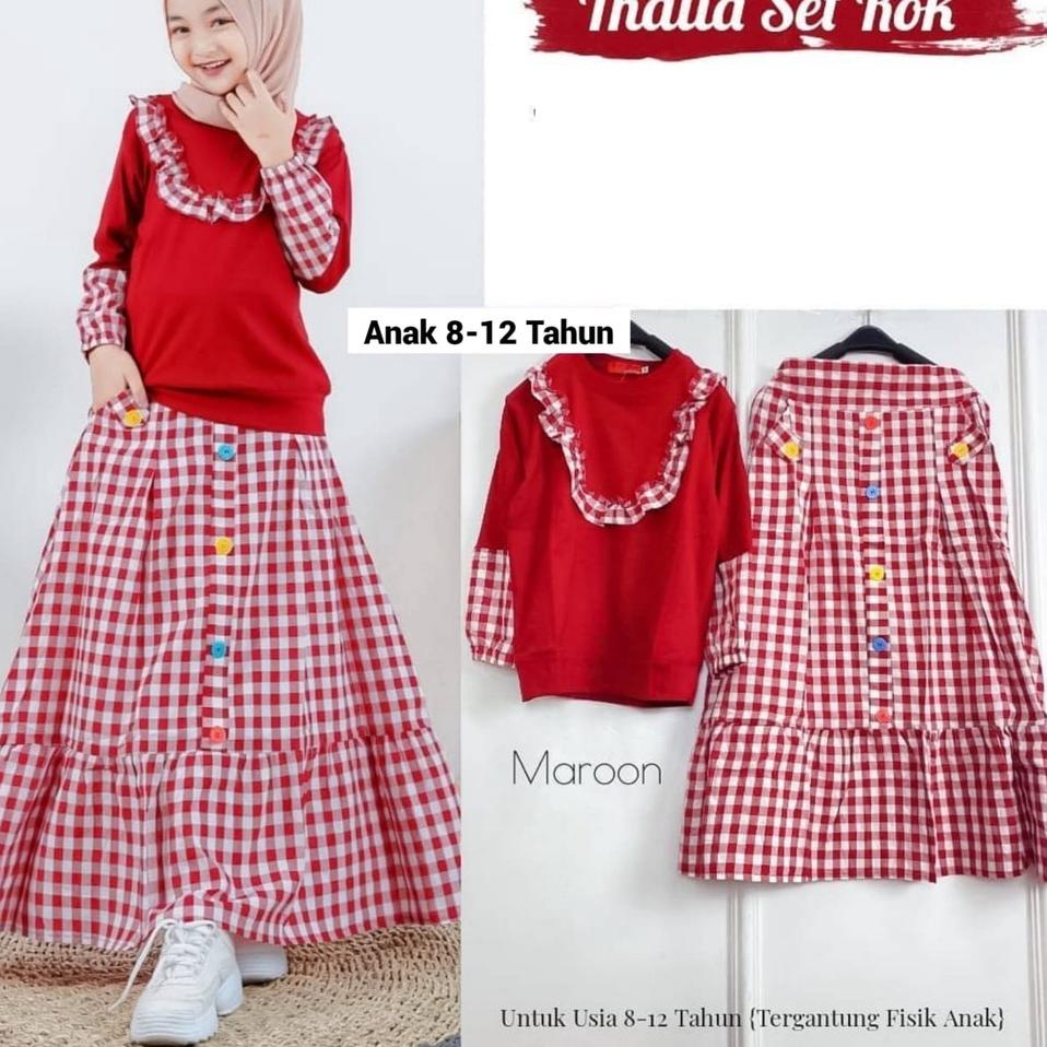 Paling Disukai.. COD - Thalia One Set Kids Baju Setelan Anak Perempuan Muslim Atasan + Rok Matt Katu