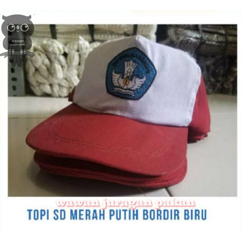 TOPI SD MERAH PUTIH BORDIR BIRU, BIJIAN, TOPI SD, TOPI TUT WURI HANDAYANI