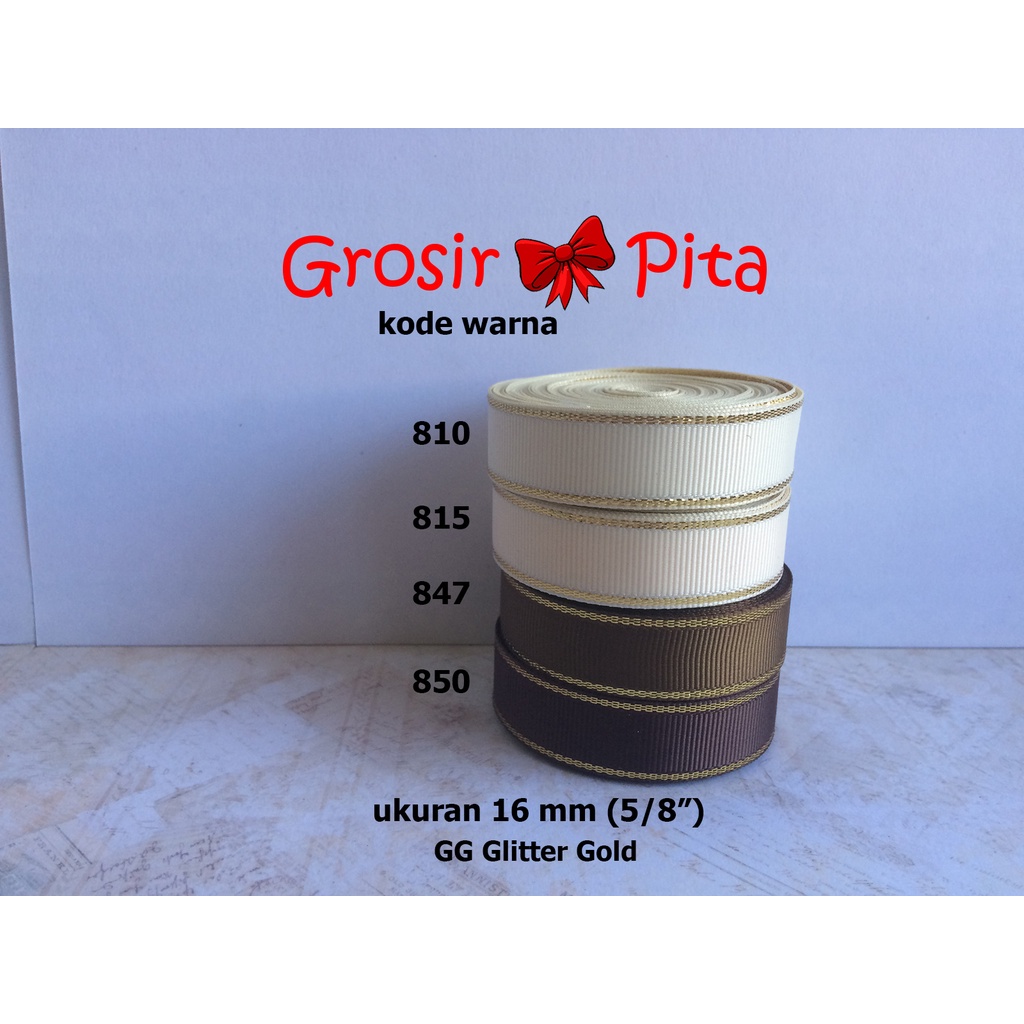 

(25 yard) Pita Grosgrain Glitter Gold ukuran 1,6 cm (5/8") pg 6 | Pita Premium | Toko Bahan Craft | Grosir Pita