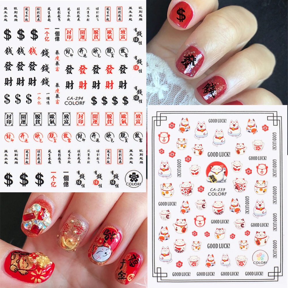 Mxbeauty Stiker Kuku Motif Kucing / Mahjong Bahan Akrilik Untuk Dekorasi Nail Art / Manicure Diy