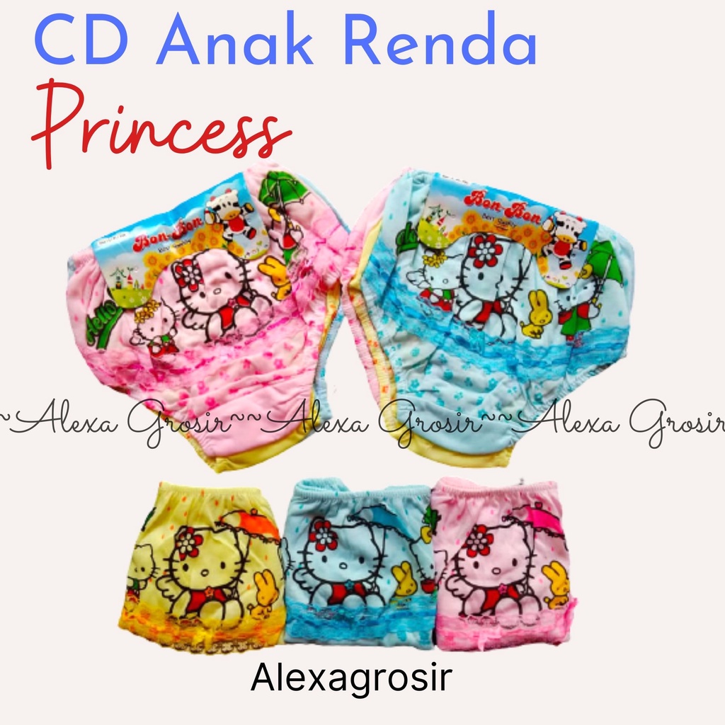 GROSIR 12 PCS Celana dalam anak 3-4 Tahun Size XL bonbon renda princess/cd anak perempuan