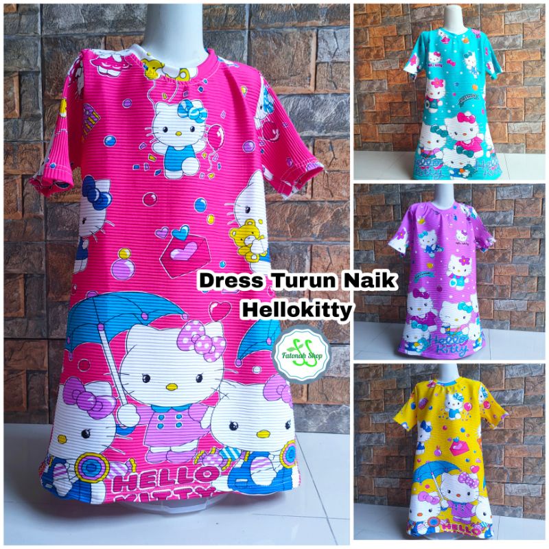 Dress Turun Naik anak 2 3 4 5 6 7 tahun baju anak cewek perempuan motif hellokitty fanta ungu fatonah shop gaun viral turunnaik   ( turnaik HELLOKITTY )