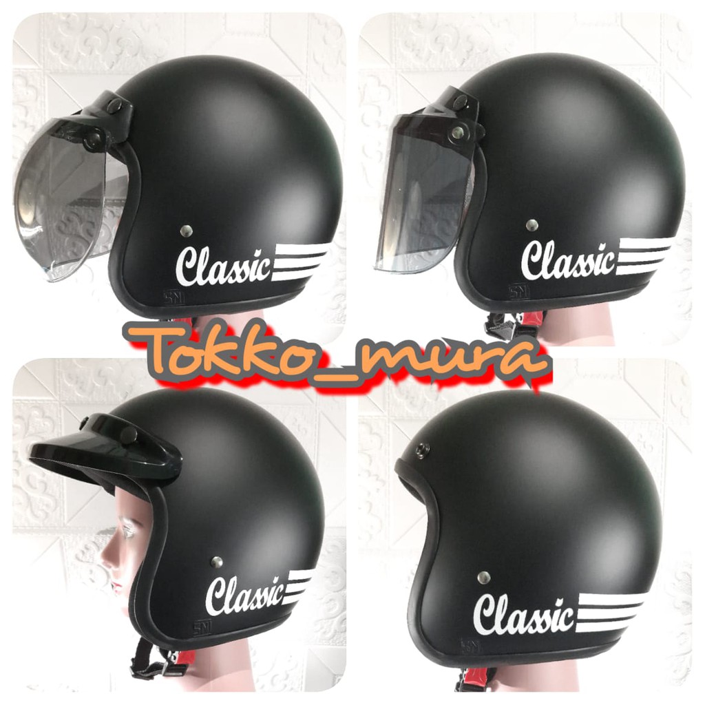 Helm bogo klasik black dof / bogo classic / bogo garis tiga cod