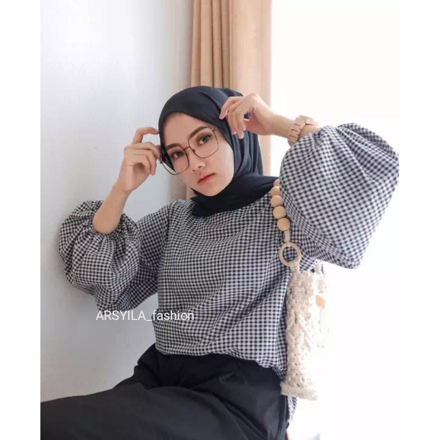 ARBELLA BLOUSE KATUN KOTAK/size M L XL blouse lengan balon/nana blouse square/atasan blouse katun