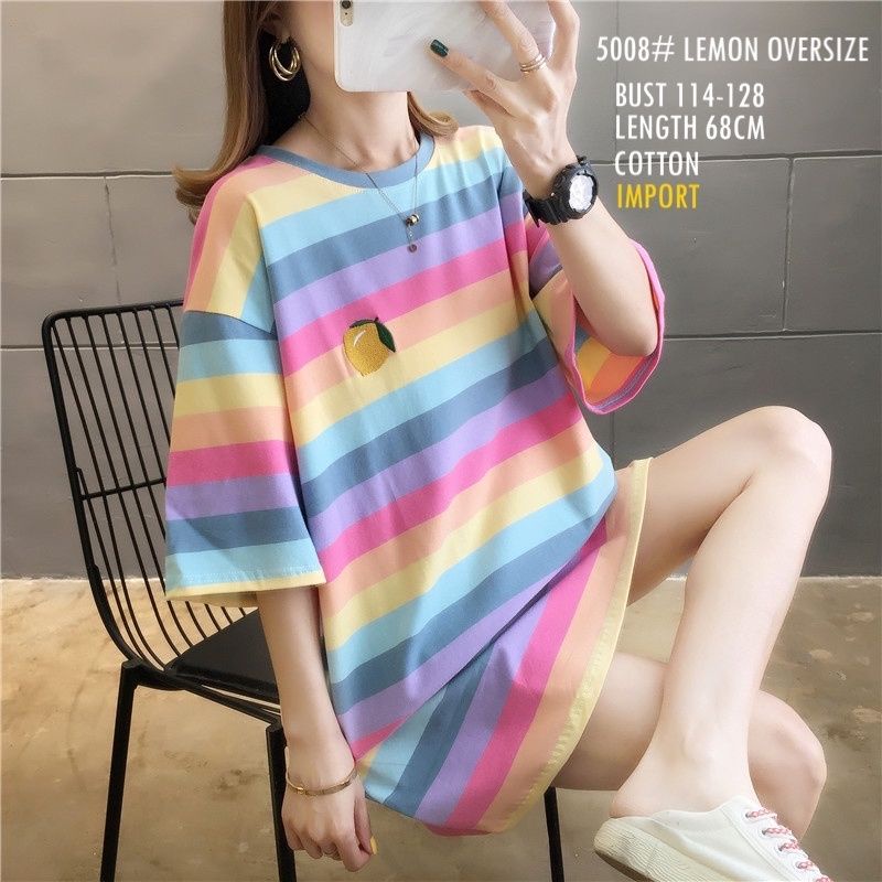 MDLV 5008 LEMON OVERSIZE TEE KAOS OVERSIZE ATASAN RAINBOW KAOS CEWEK ATASAN OVERSIZE FASHION IMPORT