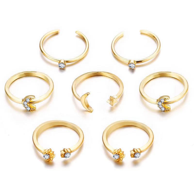 Cincin Set Mata Berlian Imitasi Gold Untuk Wanita / Cincin Wanita Set Tumpuk Import